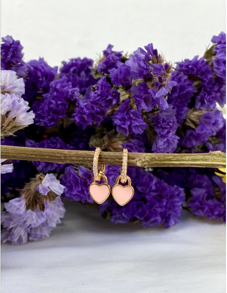 Aros Brillo Corazón Rosa - Bacu Joyas y Complementos