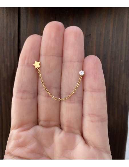 Pendiente Doble Estrella y Brillo
