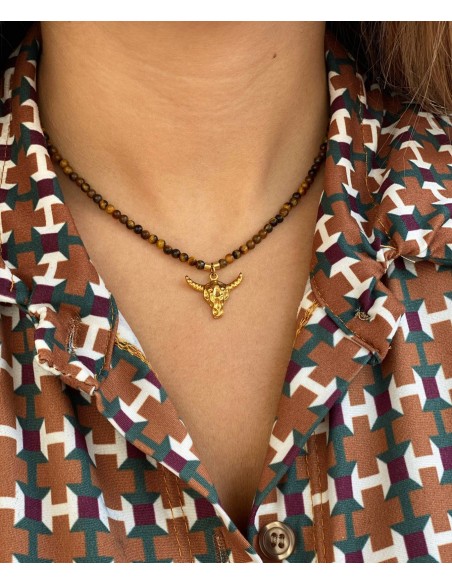Colgante Búfalo Piedra Ojo de Tigre - Bacu Joyas y Complementos