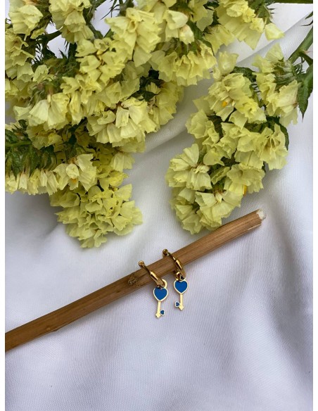 Aros de Acero Llave Azul | Bacu Joyas y Complementos