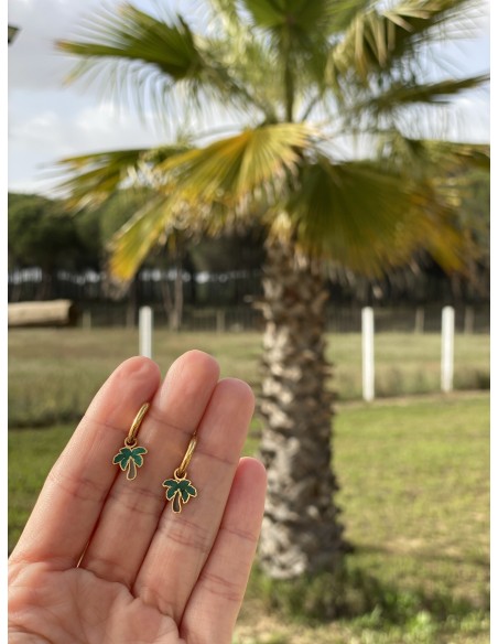Aros Dorados Palmera Color | Bacu Joyas y Complementos