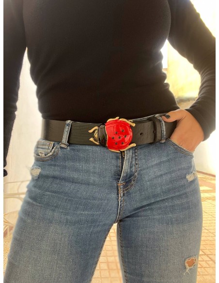 Cinturón Mariquita - Cinturón Negro Hebilla Mariquita