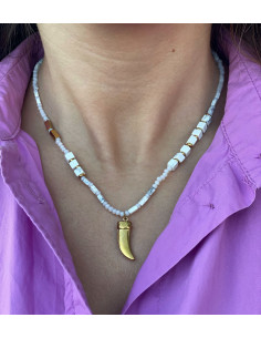 Colgante Blanco Cuerno - Bacu Joyas y Complementos