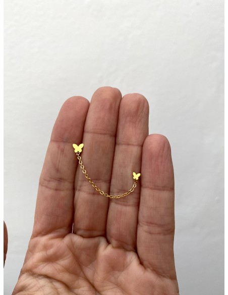 Pendiente Doble Cadena Mariposas - Bacu Joyas y Complementos