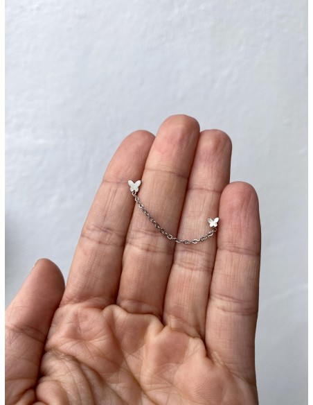 Pendiente Doble Cadena Mariposas - Bacu Joyas y Complementos