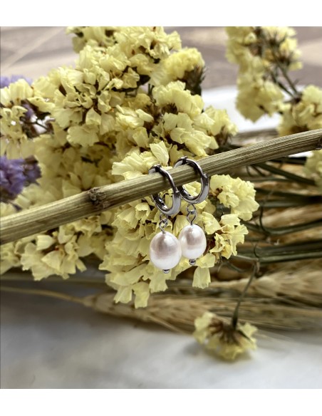 Aros de Acero con Perla | Bacu Joyas y Complementos
