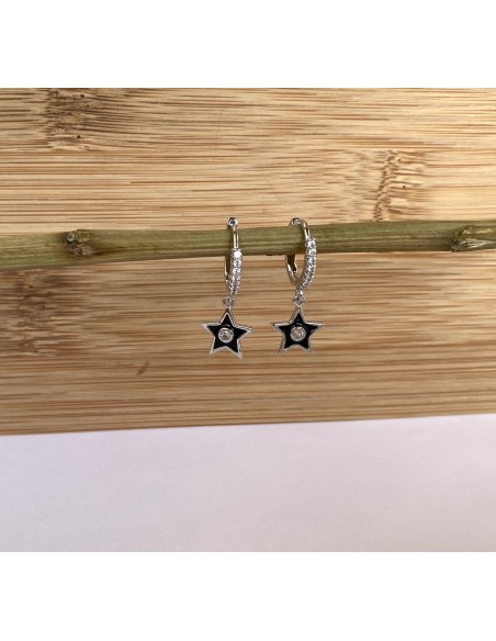 Aros Mini Estrella Esmaltada Plateada - Bacu Joyas y Complementos