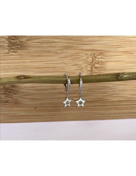 Aros Mini Estrella Esmaltada Plateada - Bacu Joyas y Complementos