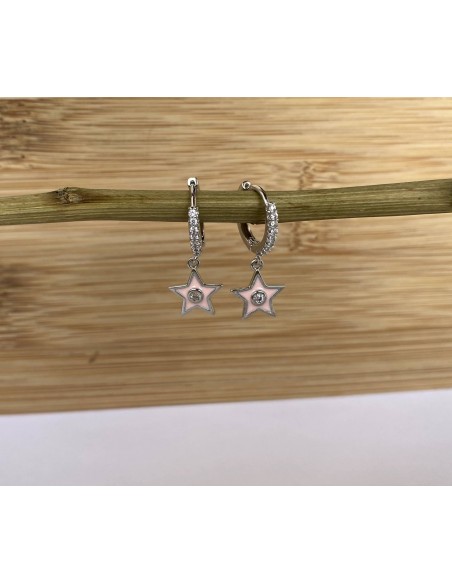 Aros Mini Estrella Esmaltada Plateada - Bacu Joyas y Complementos