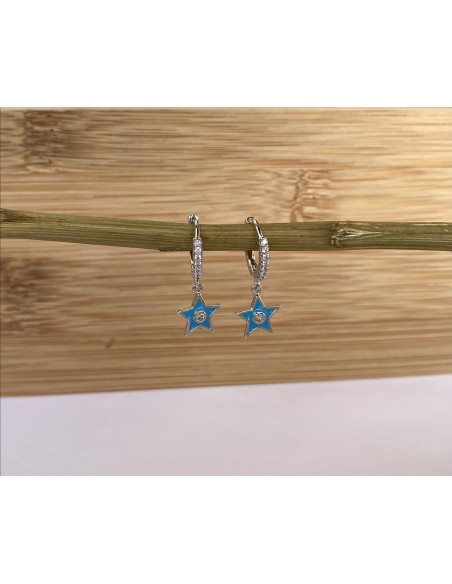 Aros Mini Estrella Esmaltada Plateada - Bacu Joyas y Complementos
