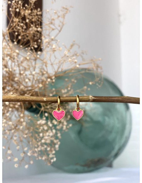 Aros Pequeños Heart Fucsia Mate | Bacu Joyas y Complementos