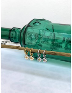 Aros Margarita Blanca Acero - Bacu Joyas y Complementos