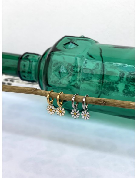 Aros de Acero Margarita Blanca | Bacu Joyas y Complementos